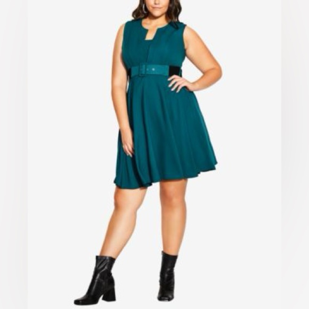 City Chic Green  Belted Mini Dress